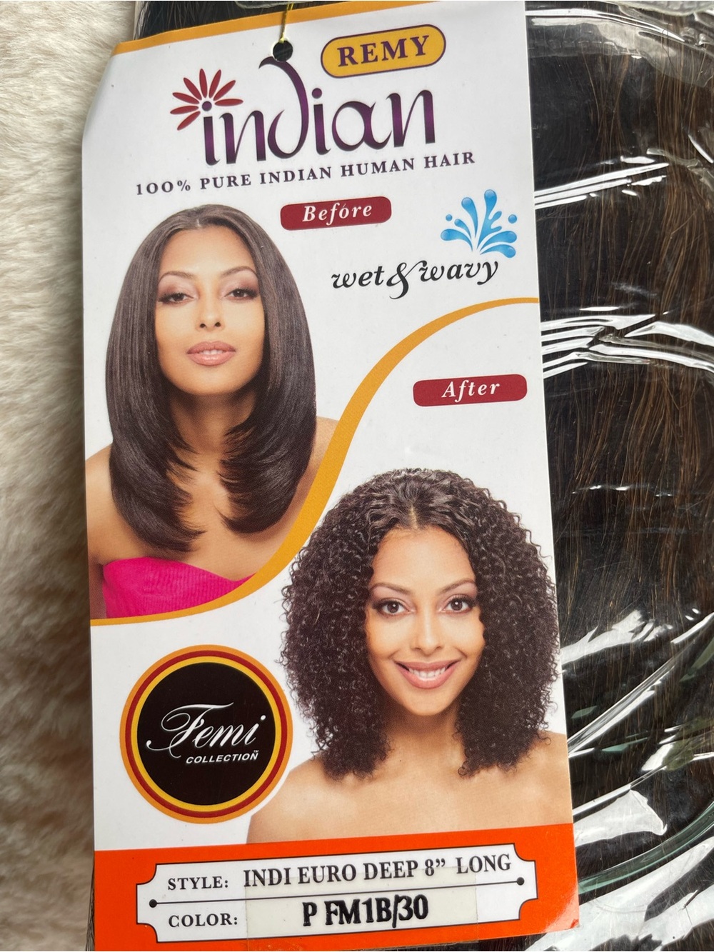 Indian Remy 100% Indian Hair Euro Deep Wave 8" 1B/30 Wet & Wavy Femi Collection
